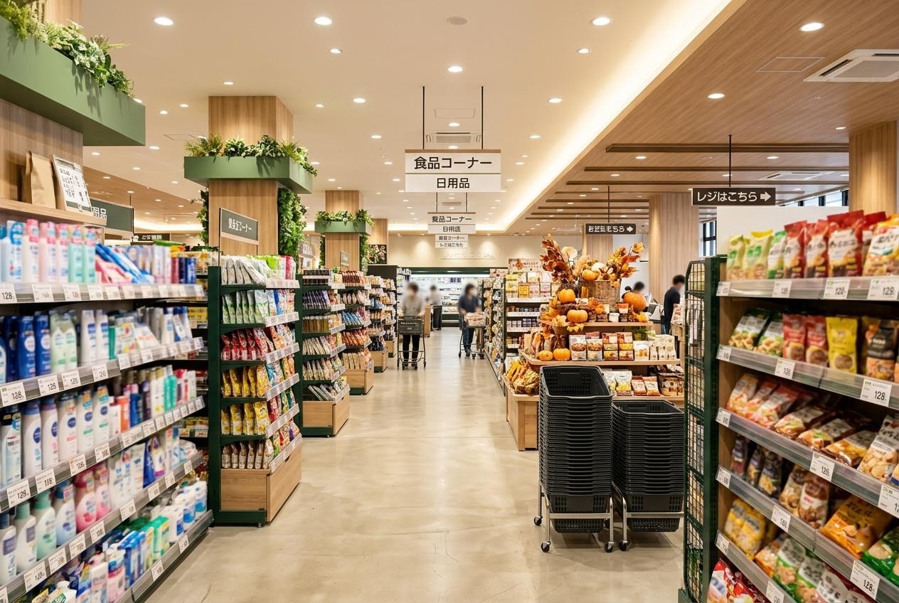 明るい小売店の店内