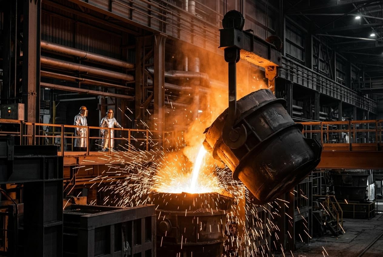 鉄鋼工場の溶鋼作業